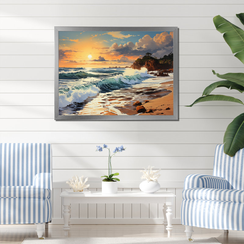 Photo de plage Sables dorés XVII - Nautique et plage, art mural sur toile, Cadre simple argenté, H 12 po x l 20 po x P 1 po