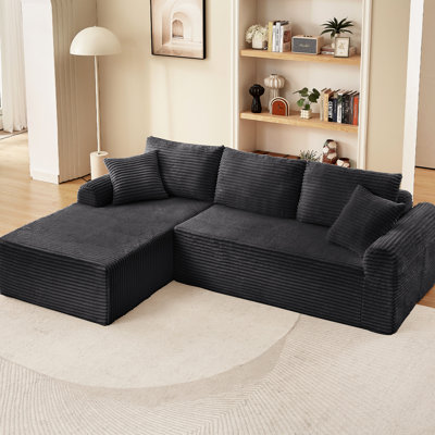 Chaise longue modulaire droite en velours côtelé modulaire, avec base arquée et antidérapante, 3 coussins de dossier et 2 coussins décoratifs pour la chambre Peace Lounge, 3 et le salon de luxe