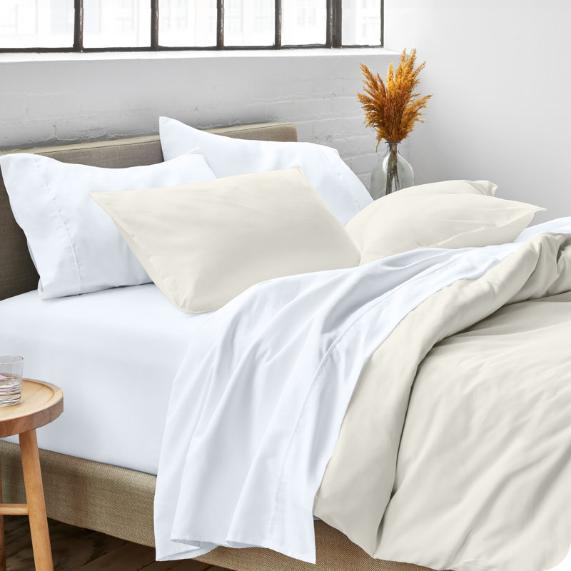 Premium Modern & Contemporary Polyester Duvet Cover & Insert, King Comforter + 3 Additional Pieces, Cream