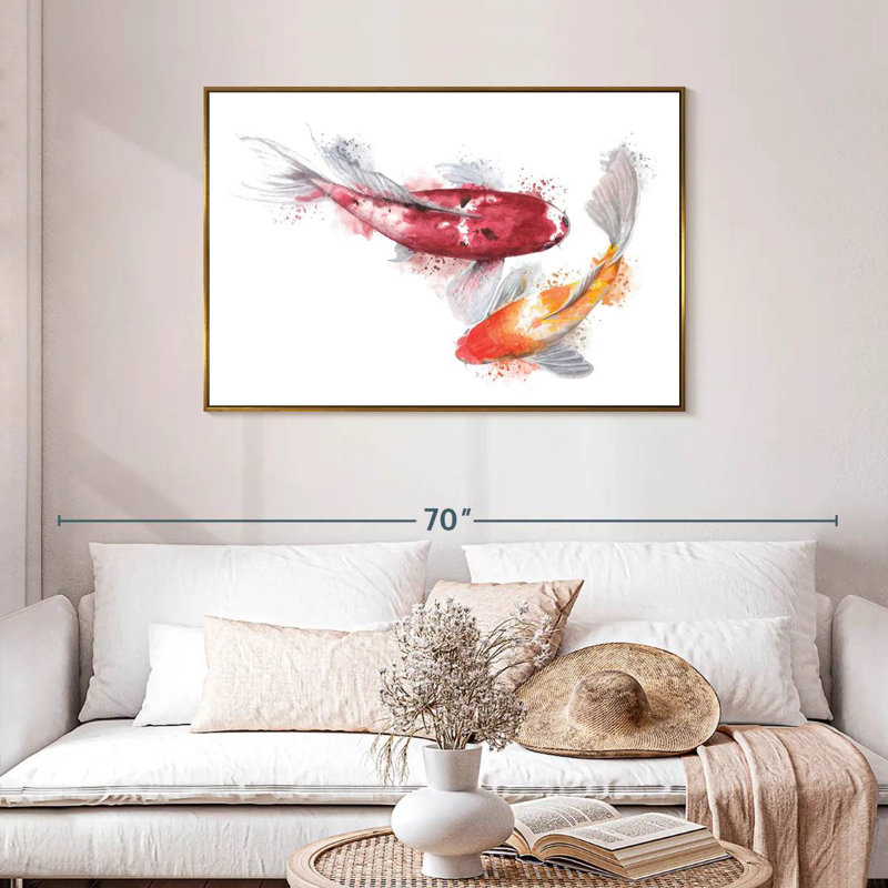 Paire de poissons Koi, Cadre flottant doré, 43 po x 29 po