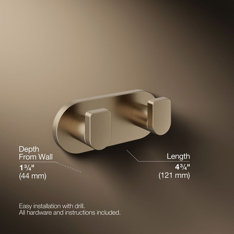 Composed® Wall Mounted Double Robe Hook, Rose Gold