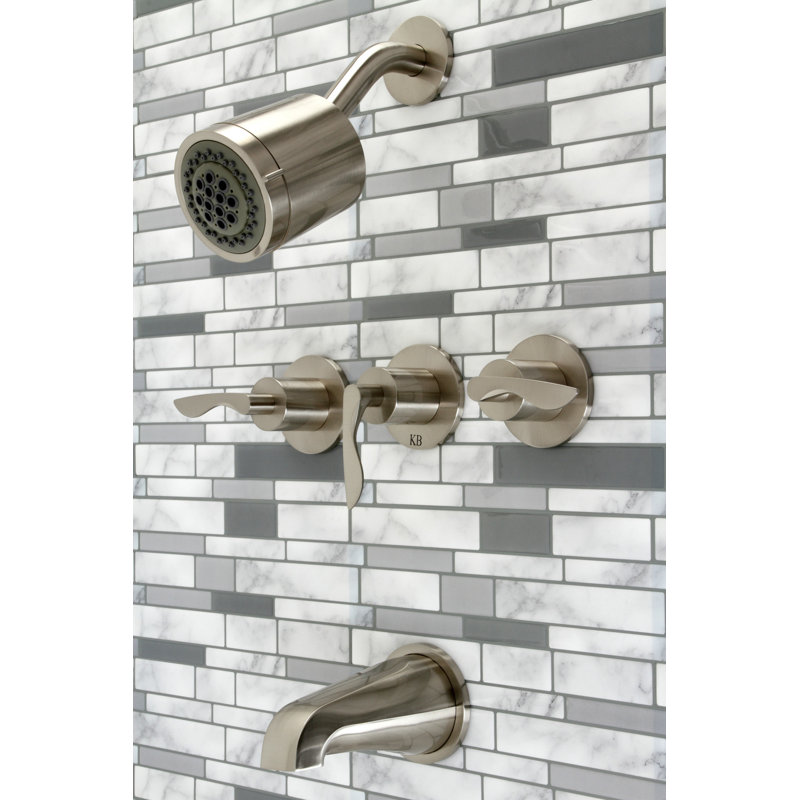 Kingston Brass Serena Triple-Handle Tub and Shower Faucet, Brushed Nickel