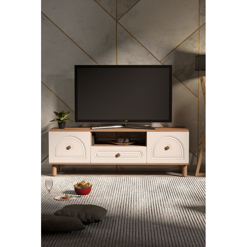 Stylish Wall-Mounted TV Stand, Atlantic Pine & White, 59.1 x 20.9 x 16.1 inches | 100% Melamine Coated Chipboard, Thickness: 0.7 inches | Multiple Shelves, Durable & Functional for Modern Living Rooms & Home Theaters