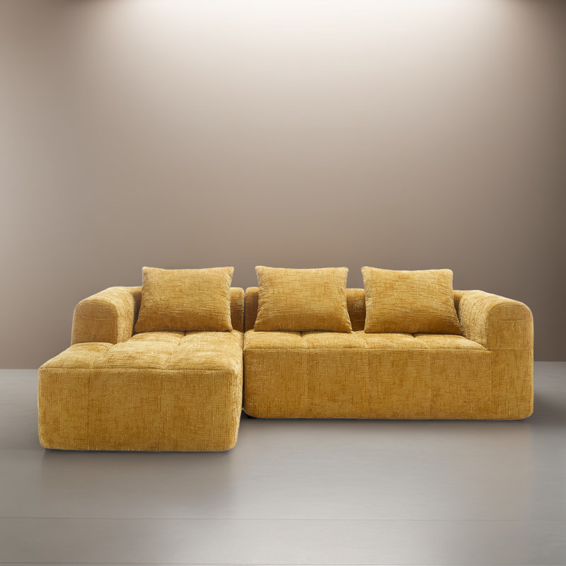 Canapé-lit modulaire 2 pièces pour salon, Chenille jaune
