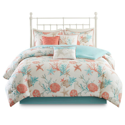 Pebble King Comforter - 7 Piece Cotton , Coral Bedding