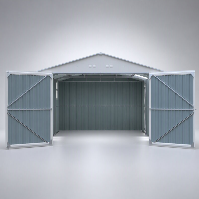 Remise de rangement extérieure en métal 20 x 13 pi avec grandes portes, lanterneau et évents pour une utilisation polyvalente