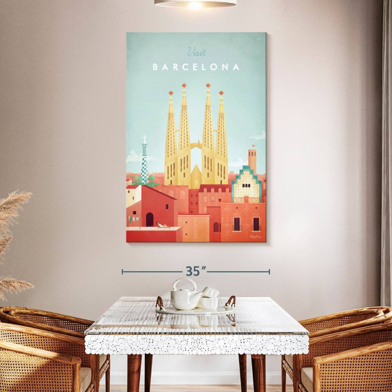 Affiche de voyage rétro Aime Barcelona, H 51 po x l 34 po