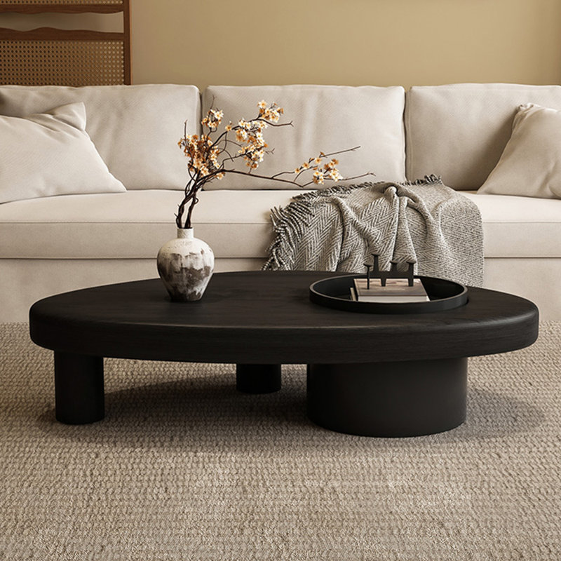 Table basse moderne en bois massif minimaliste, Noir, H 12,2 po x L 55 po x l 33,4 po