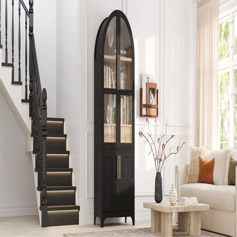 71" Tall Arched Kitchen Pantry Cabinet with Door Shelves, Farmhouse Kitchen Storage Cabinet with Open & Adjustable Shelves, Hidden Drawer & Glass Door, Cupboard for Kitchen, Dining Room