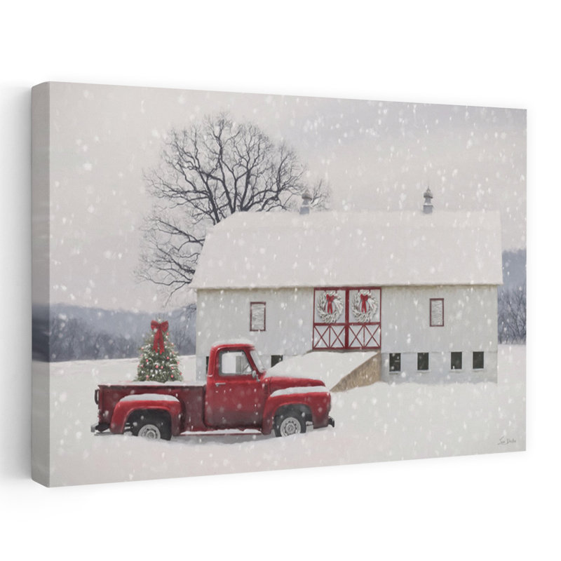 Snowy Day Surprise - arbre de Noël camion rouge rétro moderne, H 32 po x l 48 po