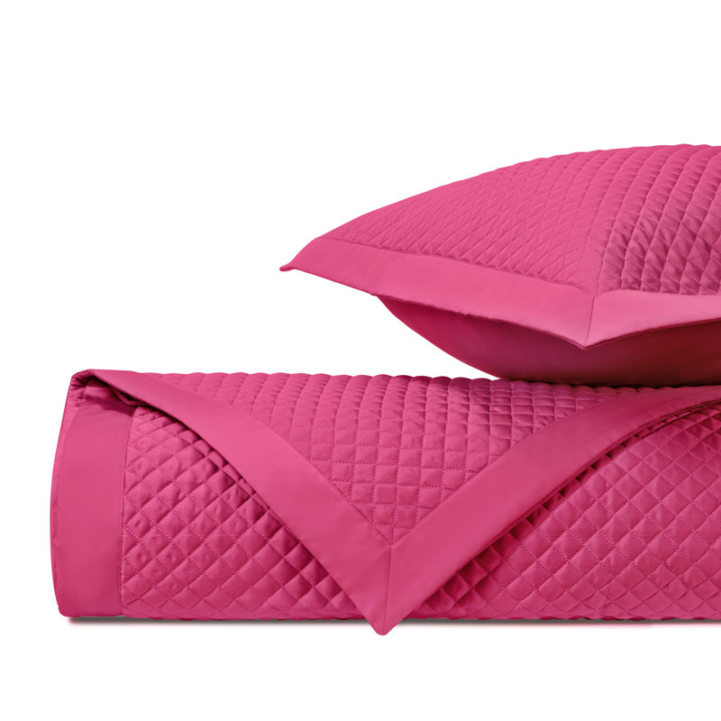 Diamond 100% Cotton Sateen Coverlet, King Coverlet, Bright Pink