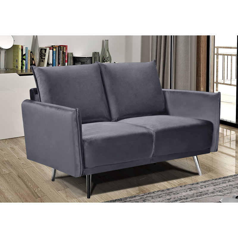 Mylinda 50.79" Velvet Square Arm Loveseat, Gray Velvet