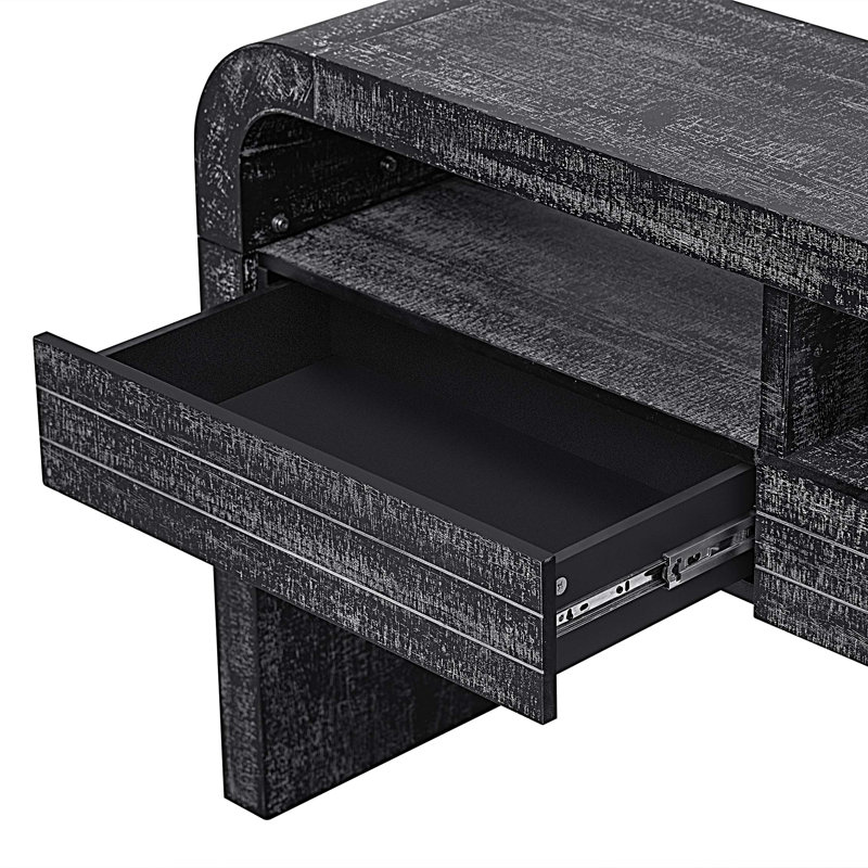 Console avec 2 grands tiroirs, Noir antique