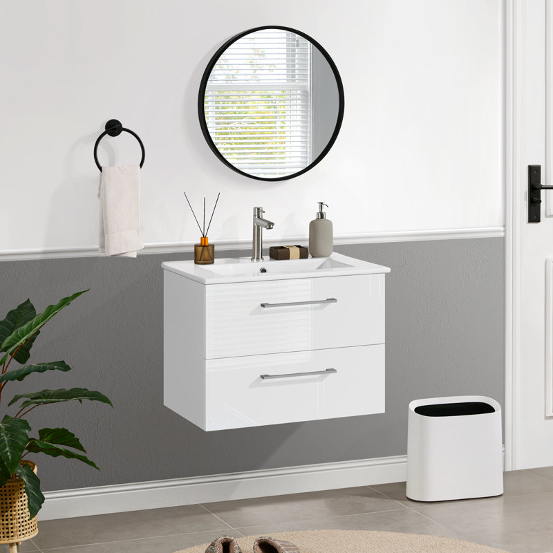 Single Bathroom Vanity with Drop In Ceramic Basin