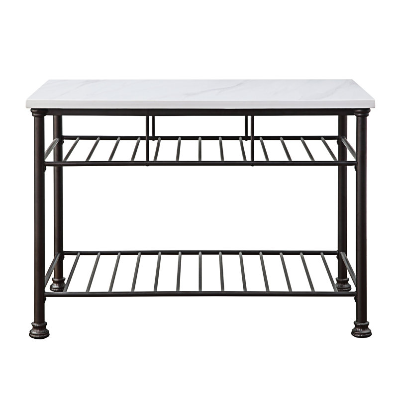 Freyja  White Cultured Marble Top & Gray Finish Kitchen Island(No Include Stool)