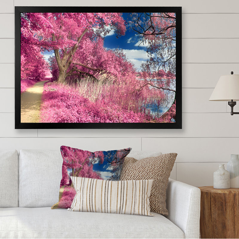 «Pink and Mauve Fantasy Forest Landscape VI», art mural traditionnel sur toile, Toile avec cadre noir
