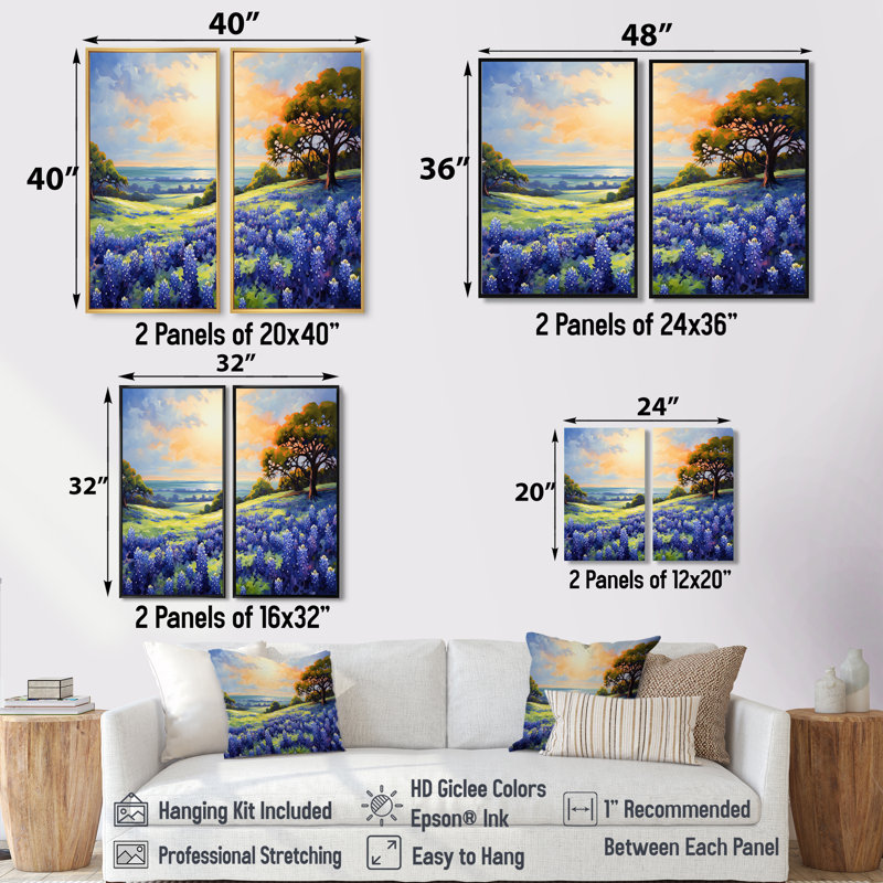 Blue Bonnets Ballet Meadows I - impressions sur toile surdimensionnées Blue Bonnets, H 36 po x l 48 po, Argent argent