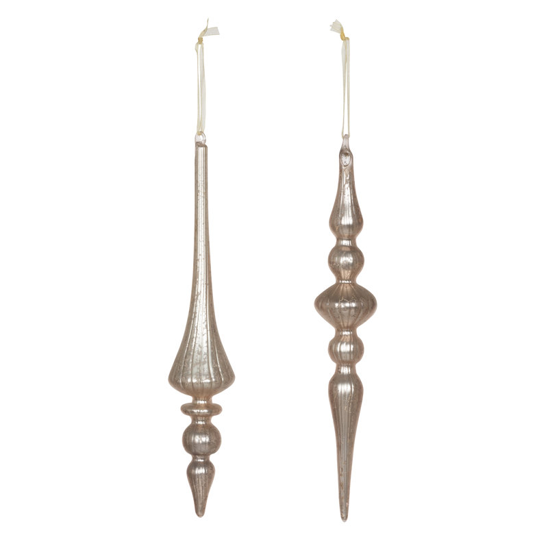 Elongated Mercury Glass Finial Ornament, 2 Assorted Styles
