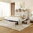 Queen Size Bed with 6 Storage Drawers & Headboard, Upholstered Bed Frame with Charging Station, Beige-557491004-557491006