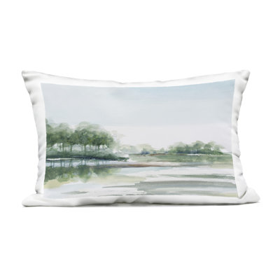 Green Toned Water Landscape Outdoor Printed Pillow design by PATRICIA PINTO