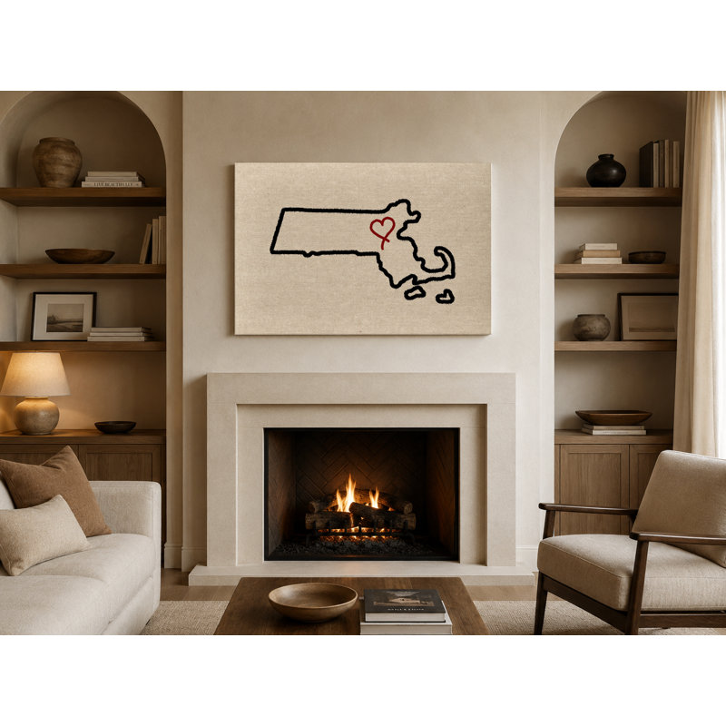 «Love Massachusetts State Outline», art mural sur toile, 8" H x 10" W