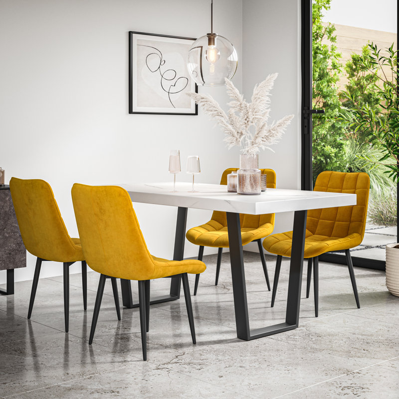 Wapella Dining Set, White/Black/Mustard, Table, 4 Chairs