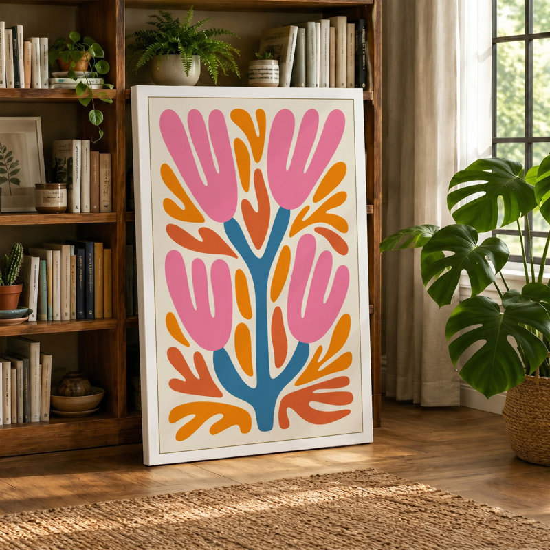 Symmetrical Bloom Botanical - Wrapped Canvas, 30x20 - 76.2 x 50.8 cm, Black Border