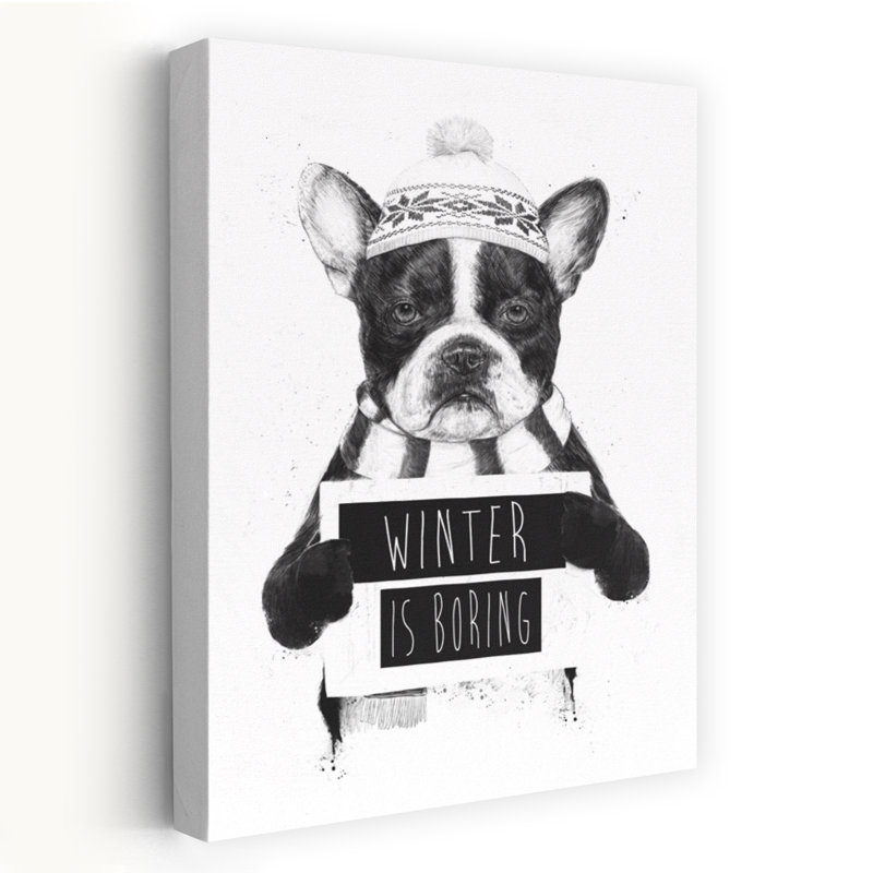 Bored French Bulldog Winter Contemporary Dog Wall Art Print, 152.4cm H x 101.6cm W