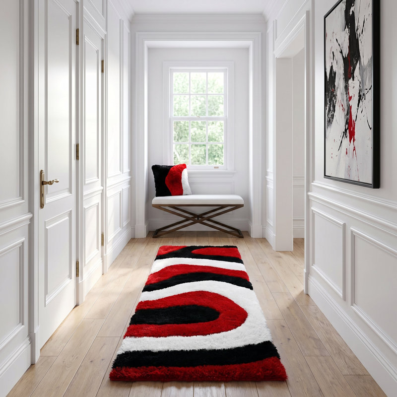 Jakelyn Shag Abstract Designed Red/Black Area Rug, Runner 2'3" x 8'