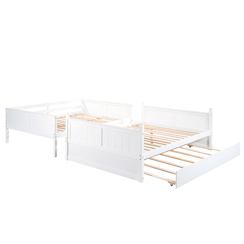 Lit superposé double au-dessus d'un lit gigogne simple en blanc - conçu pour durer, solution d'espace pour les maisons