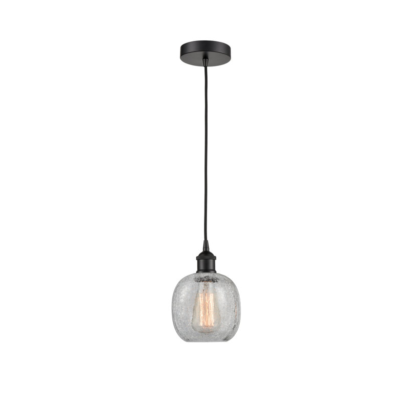Luminaire suspendu simple à 1 lumière Amila, Noir mat, Craquelage transparent