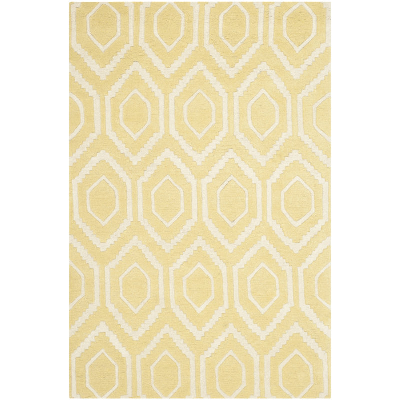 Huguetta Geometric Wool Hand Woven Area Rug, Rectangle 152 x 244 cm, Gold/Ivory