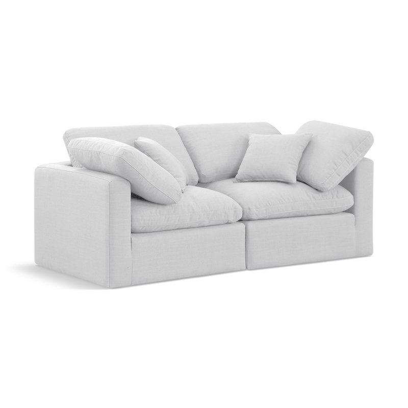 Causeuse rembourrée 70 po Itala, Tissu texturé en lin blanc
