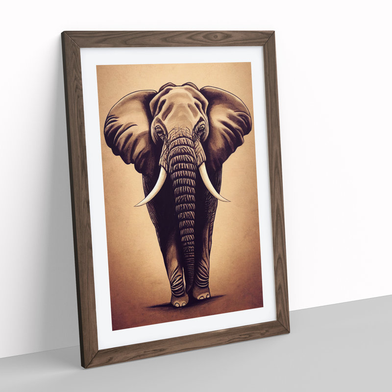 Magnificent Elephant - Framed Print, 64cm H x 46cm W x 2cm D, Walnut