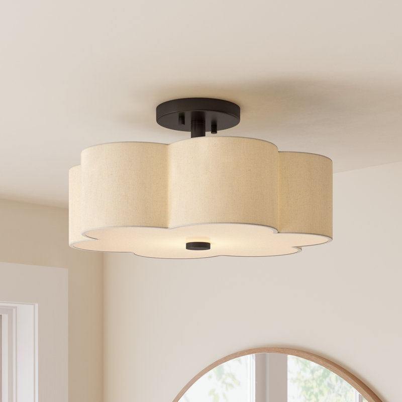 Copper Linen Blend Semi Flush Mount, 8.5" H x 15" W x 15" D, English Bronze
