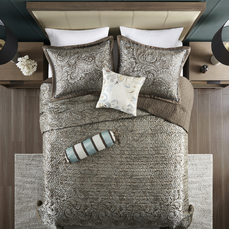 Couvre-lit, format King, couleur bleu/brun, rembourrage 90 % coton, taille King