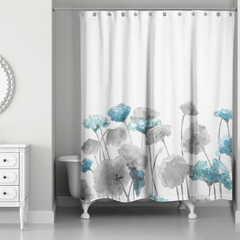 Rideau de douche simple Jennings Way Floral, Bleu / gris