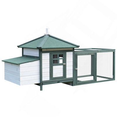 Poulailler en bois 77 po avec nichoir, mignon poulailler d'extérieur avec plateau amovible, rampe, pour jardin, vert