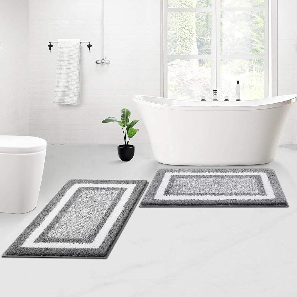 3 Piece Bathroom Rugs Set Microfiber Plush Bath Rug Non Slip