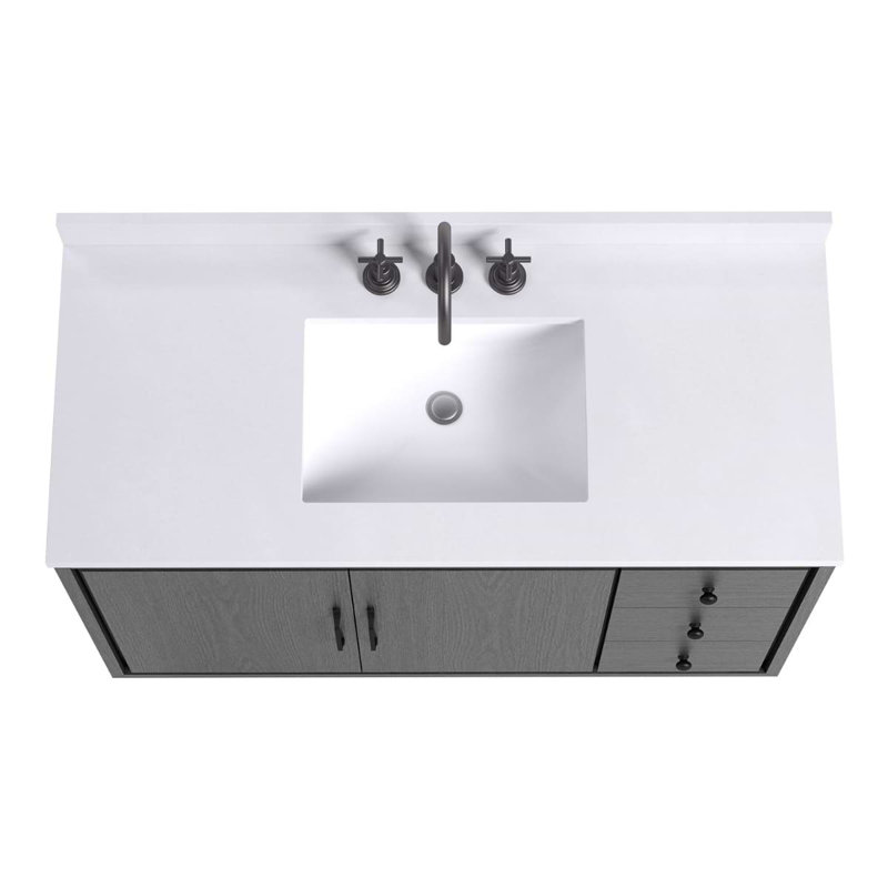 TileBar Studio Vanities Setton Espresso Oak 48" Single Vanity with White Quartz Top, Ebony Oak
