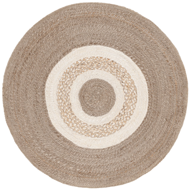 Natural Fiber Handwoven Jute Geometric Rug, Round 3'