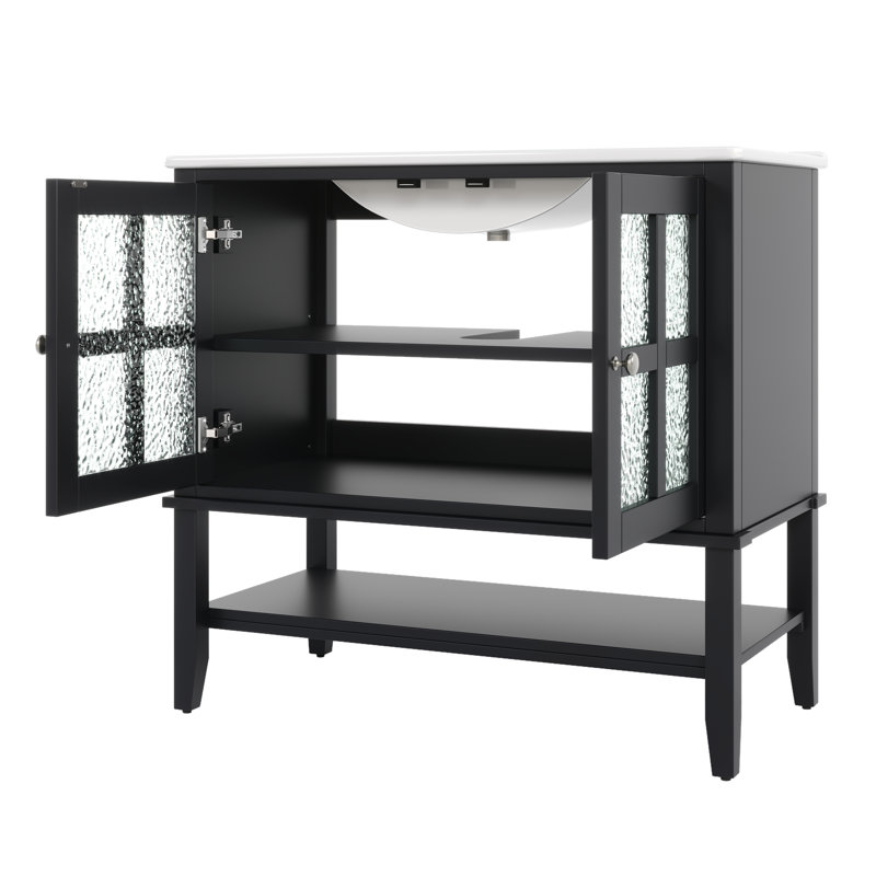 Meuble-lavabo 36 po avec comptoir en céramique, Noir
