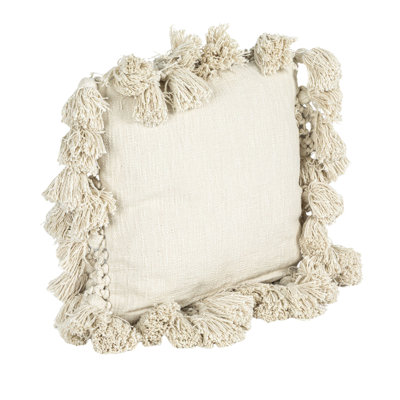 Cotton Slub Pillow with Crochet and Tassels