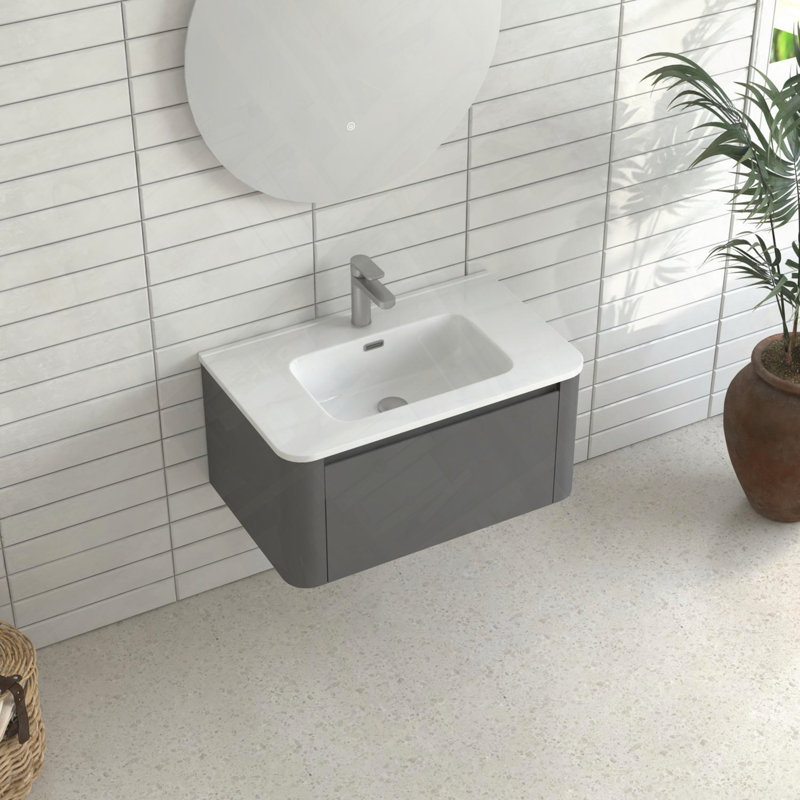 Meuble-lavabo mural avec lavabo flottant intégré en céramique, 30"