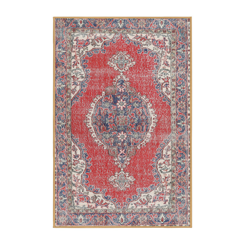 Tapis oriental rouge / beige / gris Girdler, Rectangle 5 pi x 7 pi