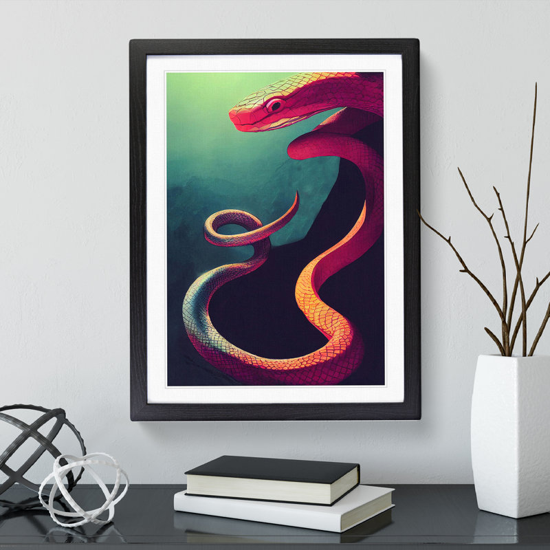 XV1022-2073X Fighting Snake - Single Picture Frame Print, Black, 64cm H x 46cm W x 2cm D