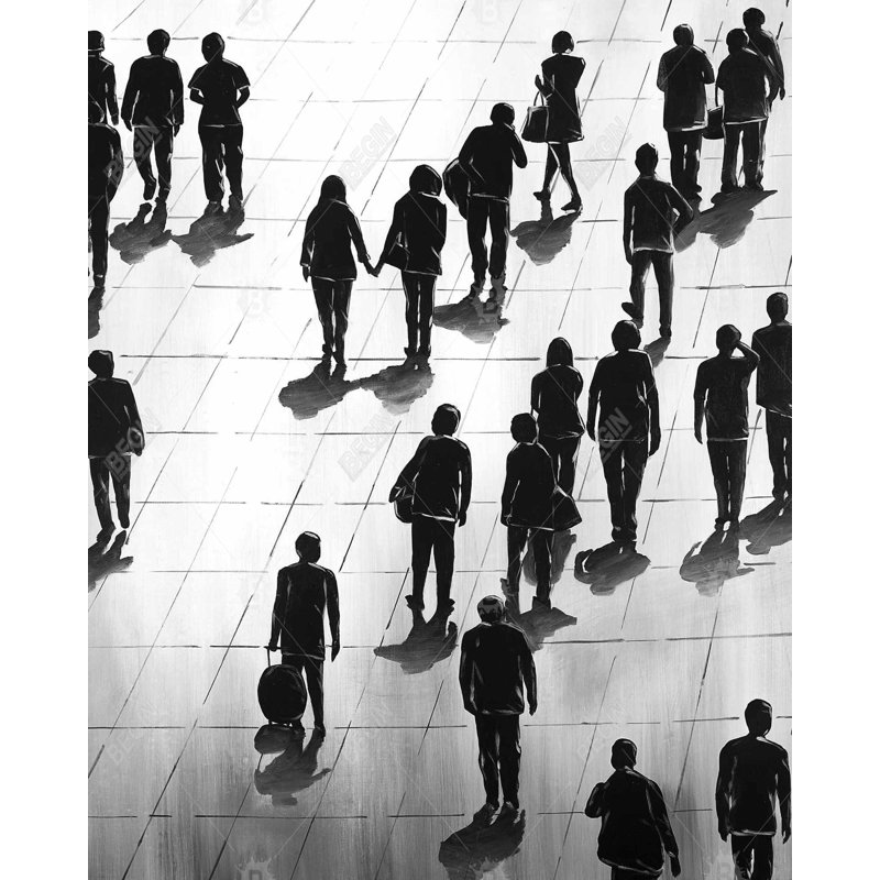 Silhouettes Of People On The Street Print On Canvas