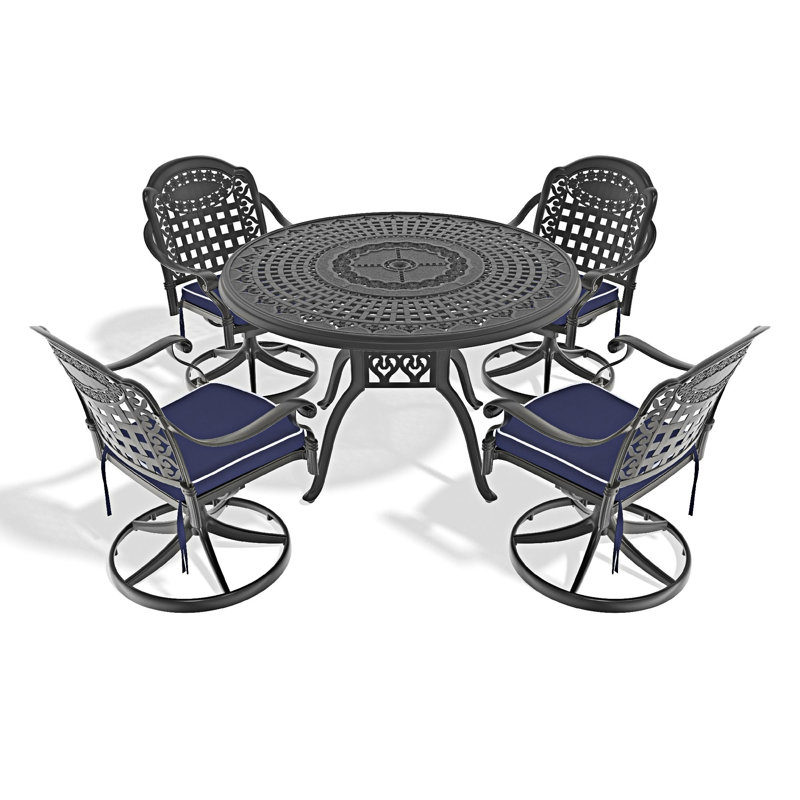 5-Piece All-Weather Cast Aluminum Dining Set, Navy Blue, 4