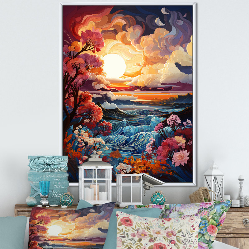 «Clouds Sunset II», reproduction sur toile, H 40 po x l 30 po x P 1,5 po, Cadre flottant blanc