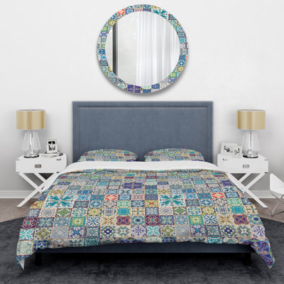 Duvet Cover Set - Multicolor Ethnic Patchwork Blue Green Microfiber